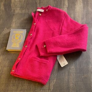 Karen Scott Bright Pink Knit Cardigan with Gold Buttons